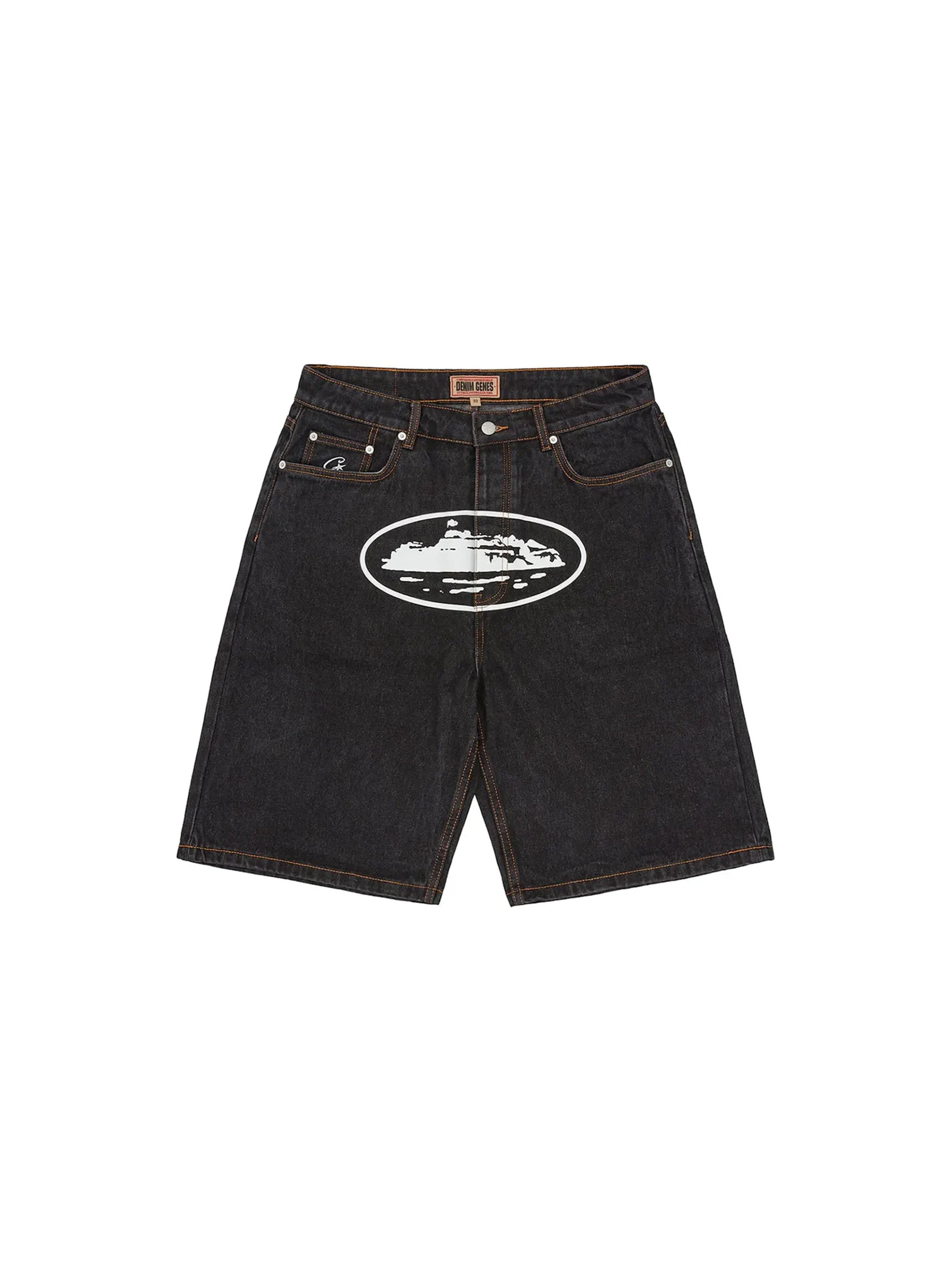 Corteiz アルカトラズ プリント ショーツ ブラック ハーフパンツ Corteiz Alcatraz Denim Shorts
