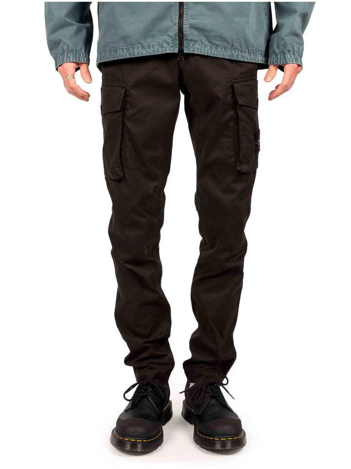 Stone Island Garment Dyed Stretch Cotton Twill Cargo Pants Black Prior