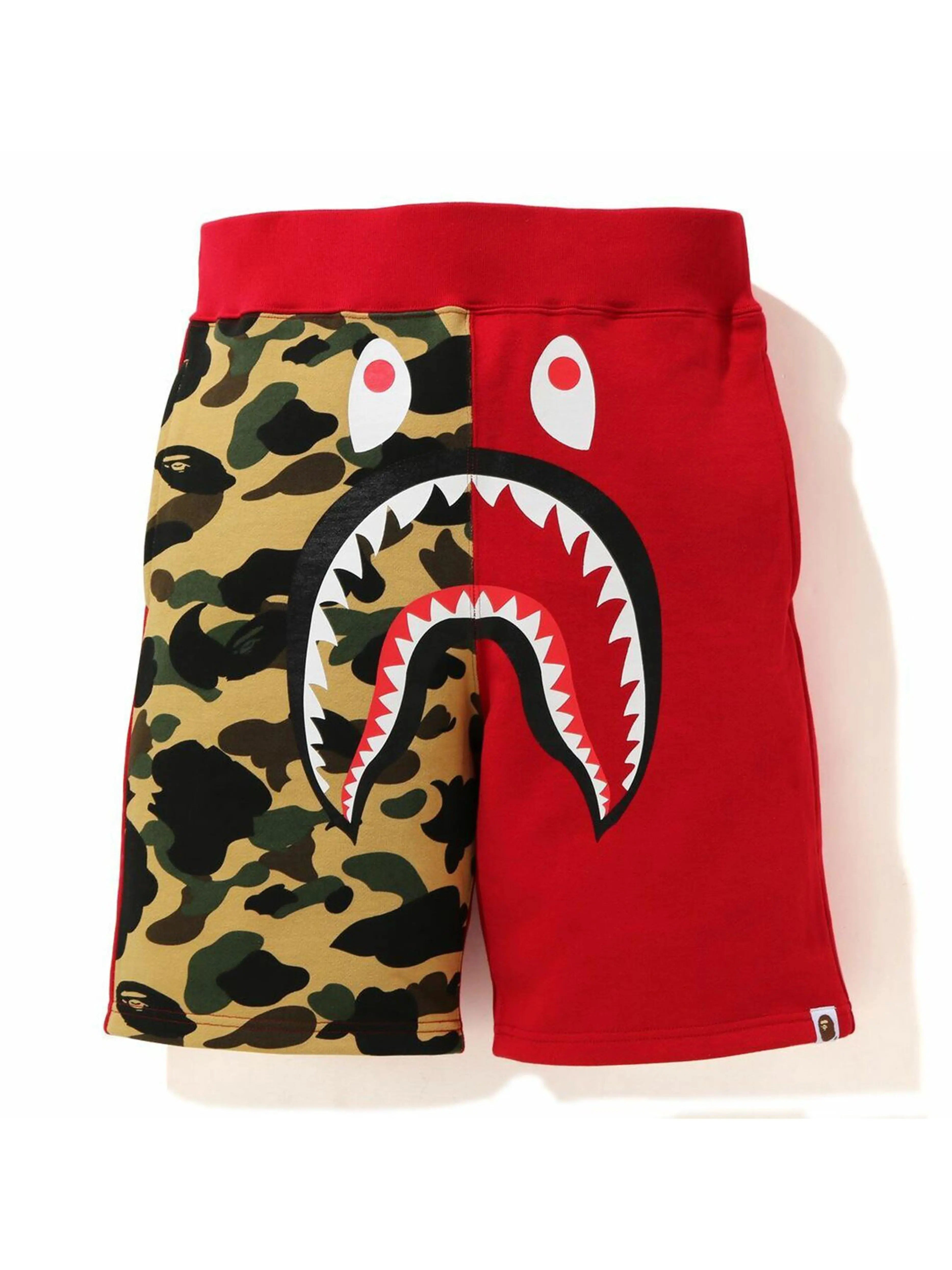 A Bathing Ape Color Camo Shark Sweat Shorts Red Camo Streetwear Prior