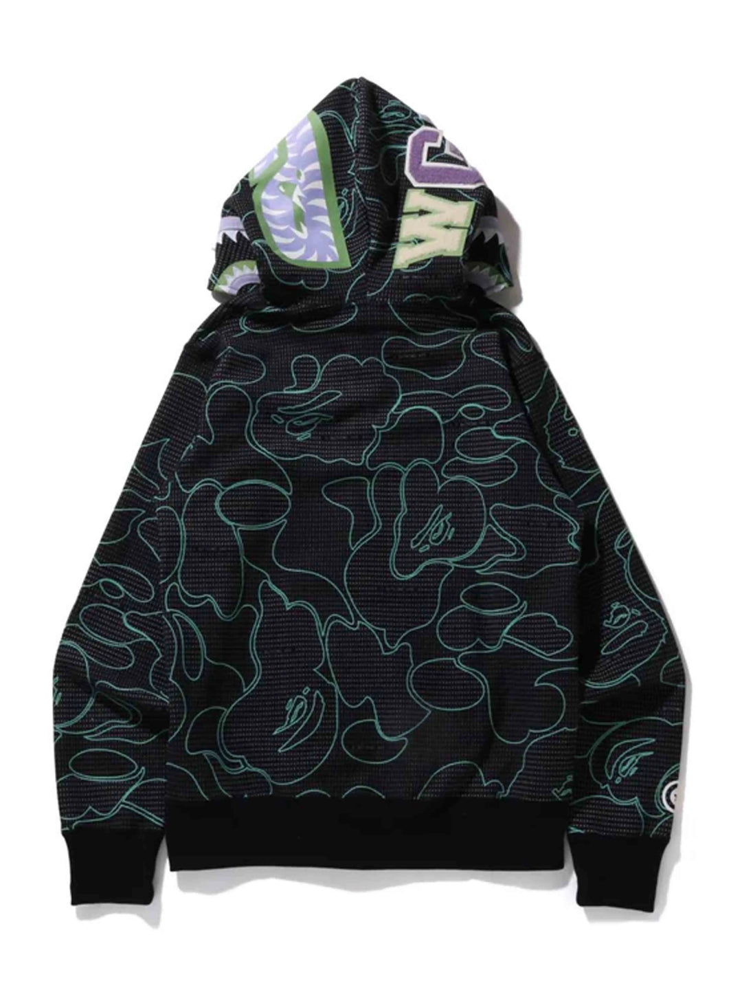 A Bathing Ape Bape Text Code Camo Shark Full Zip Hoodie Black Prior