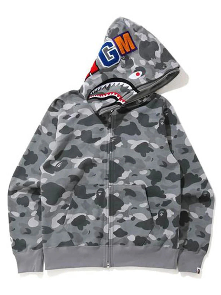 A Bathing Ape Colour Camo Shark Wide Full Zip Double Hoodie Grey [SS21] Prior