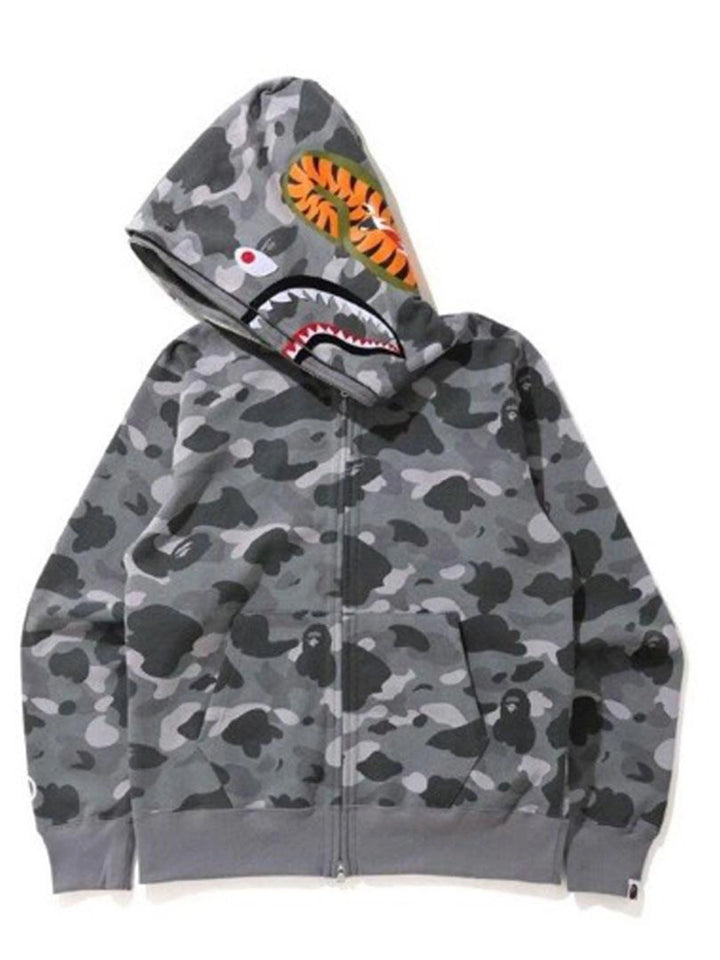 A Bathing Ape Colour Camo Shark Wide Full Zip Double Hoodie Grey [SS21] Prior