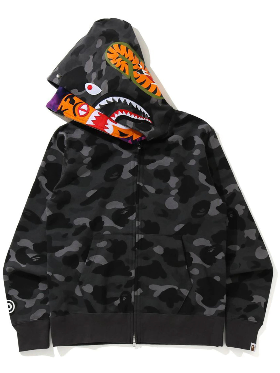 A Bathing Ape Colour Camo Tiger Shark Wide Full Zip Double Hoodie Black (SS21) Prior