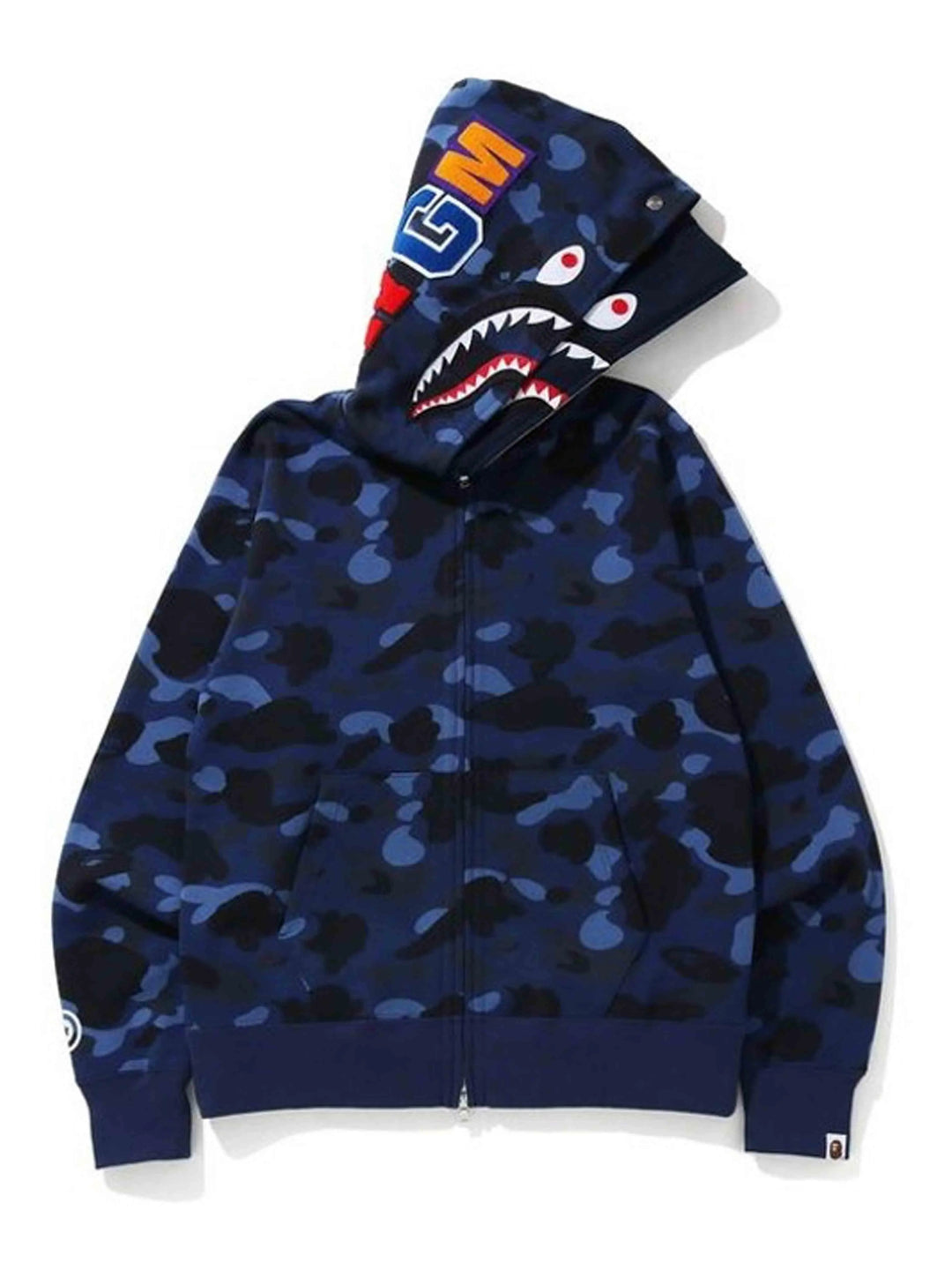 A Bathing Ape Colour Camo Tiger Shark Wide Full Zip Double Hoodie Navy [SS21] Prior