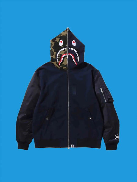 A Bathing Ape Military Shark Relaxed Fit Full Zip Hoodie Navy - Prior