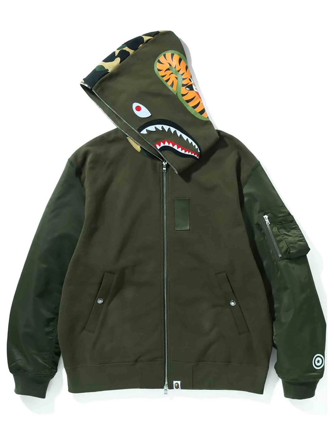 A Bathing Ape Military Shark Relaxed Fit Full Zip Hoodie Olive Prior