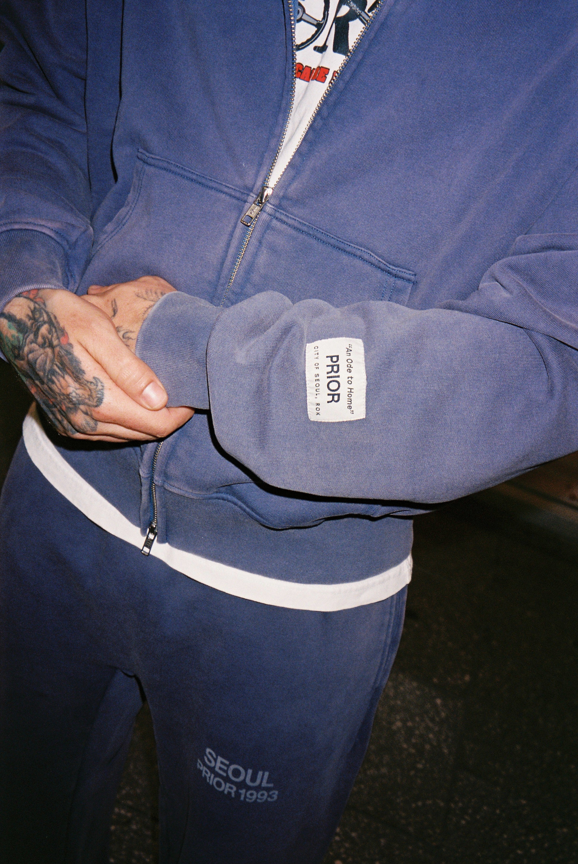 Prior Seoul Collection Double Zip-Up Hoodie Washed Navy