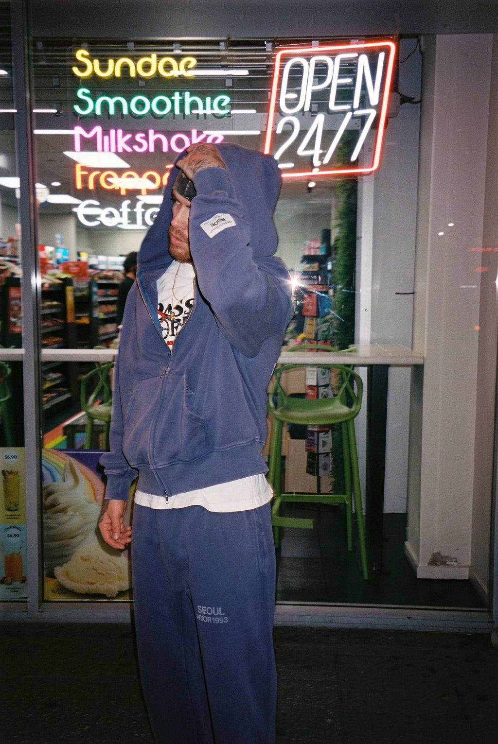 Prior Seoul Collection Double Zip-Up Hoodie Washed Navy