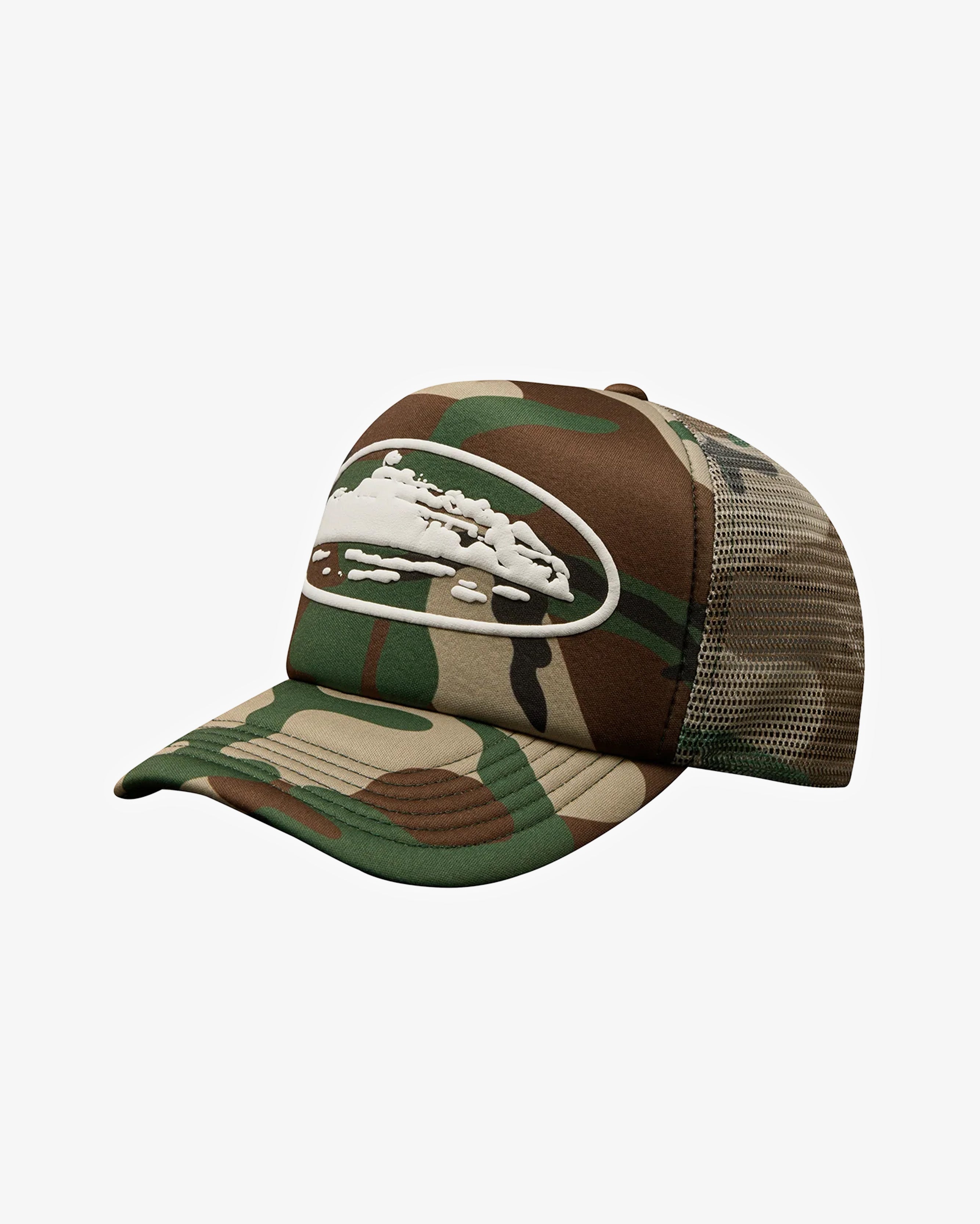 Corteiz Island Puff Print Trucker Hat Forest Camo - Prior