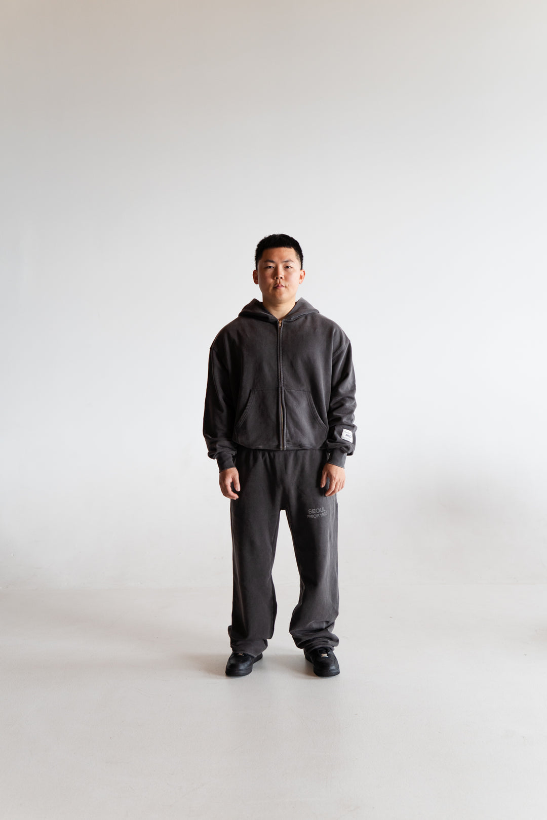 Prior Seoul Collection Double Zip-Up Hoodie Washed Anthracite