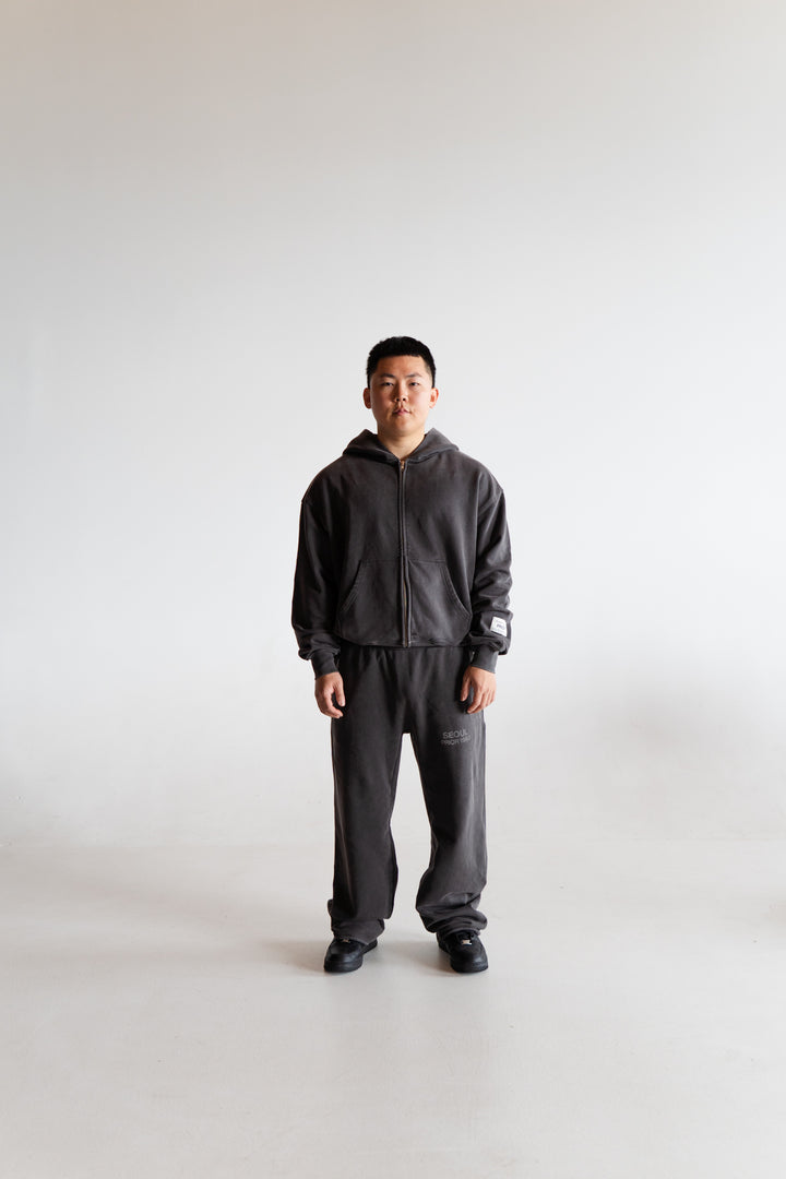 Prior Seoul Collection Double Zip-Up Hoodie Washed Anthracite