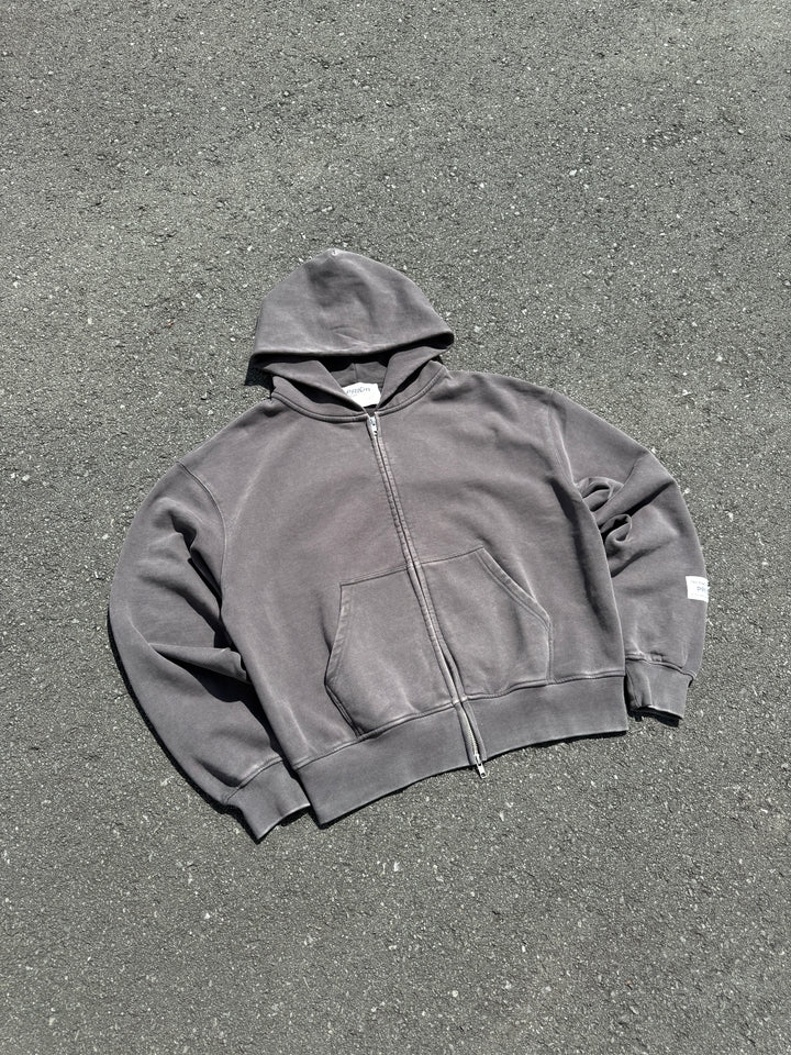 Prior Seoul Collection Double Zip-Up Hoodie Washed Anthracite