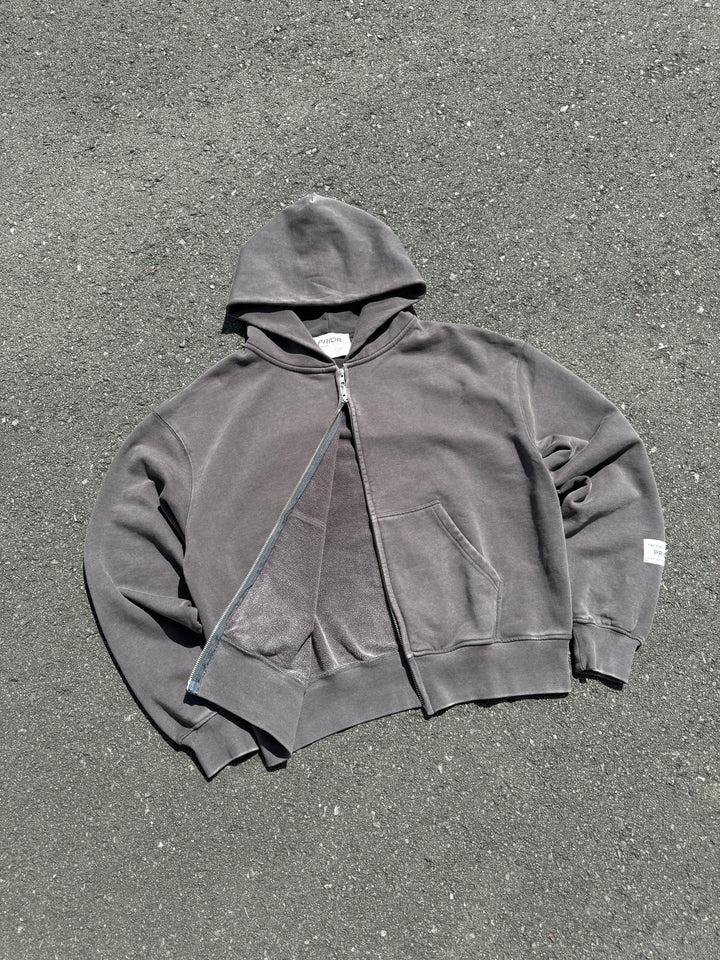 Prior Seoul Collection Double Zip-Up Hoodie Washed Anthracite