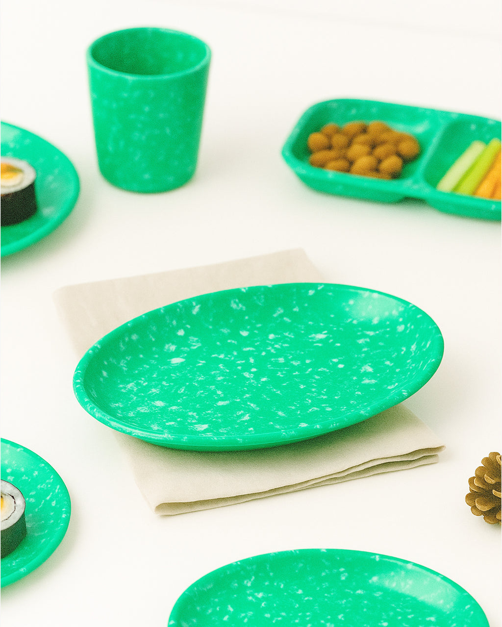 Korean Bunsik Retro Melamine Oval Plate Green