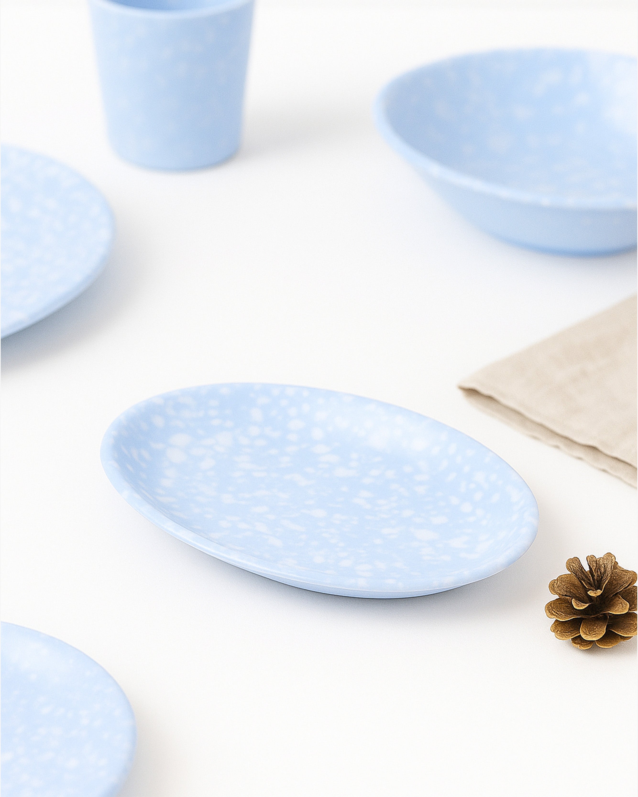 Korean Bunsik Retro Melamine Oval Plate Blue