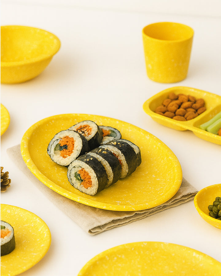 Korean Bunsik Retro Melamine Oval Plate Yellow