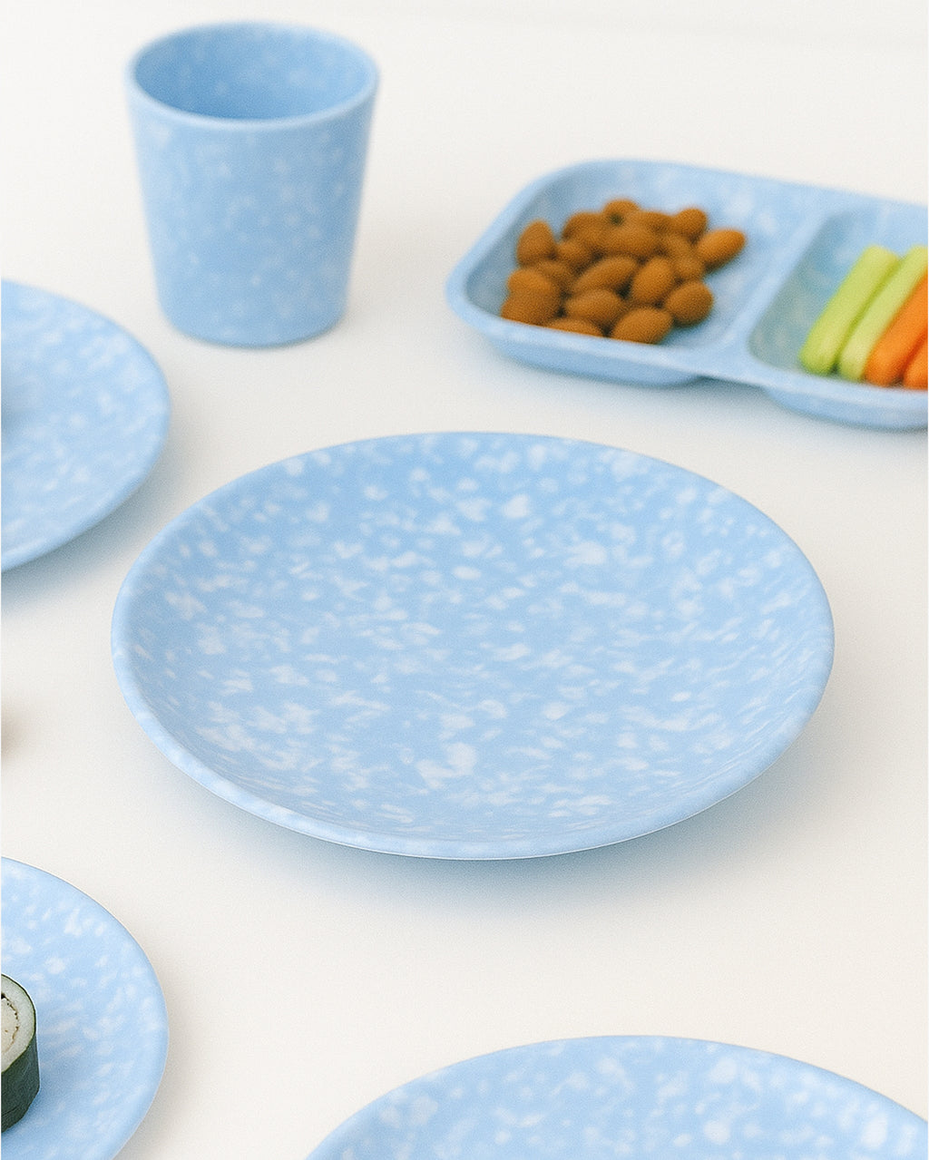 Korean Bunsik Retro Melamine Round Plate Blue