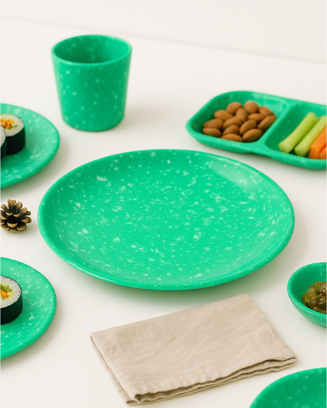 Korean Bunsik Retro Melamine Round Plate Green