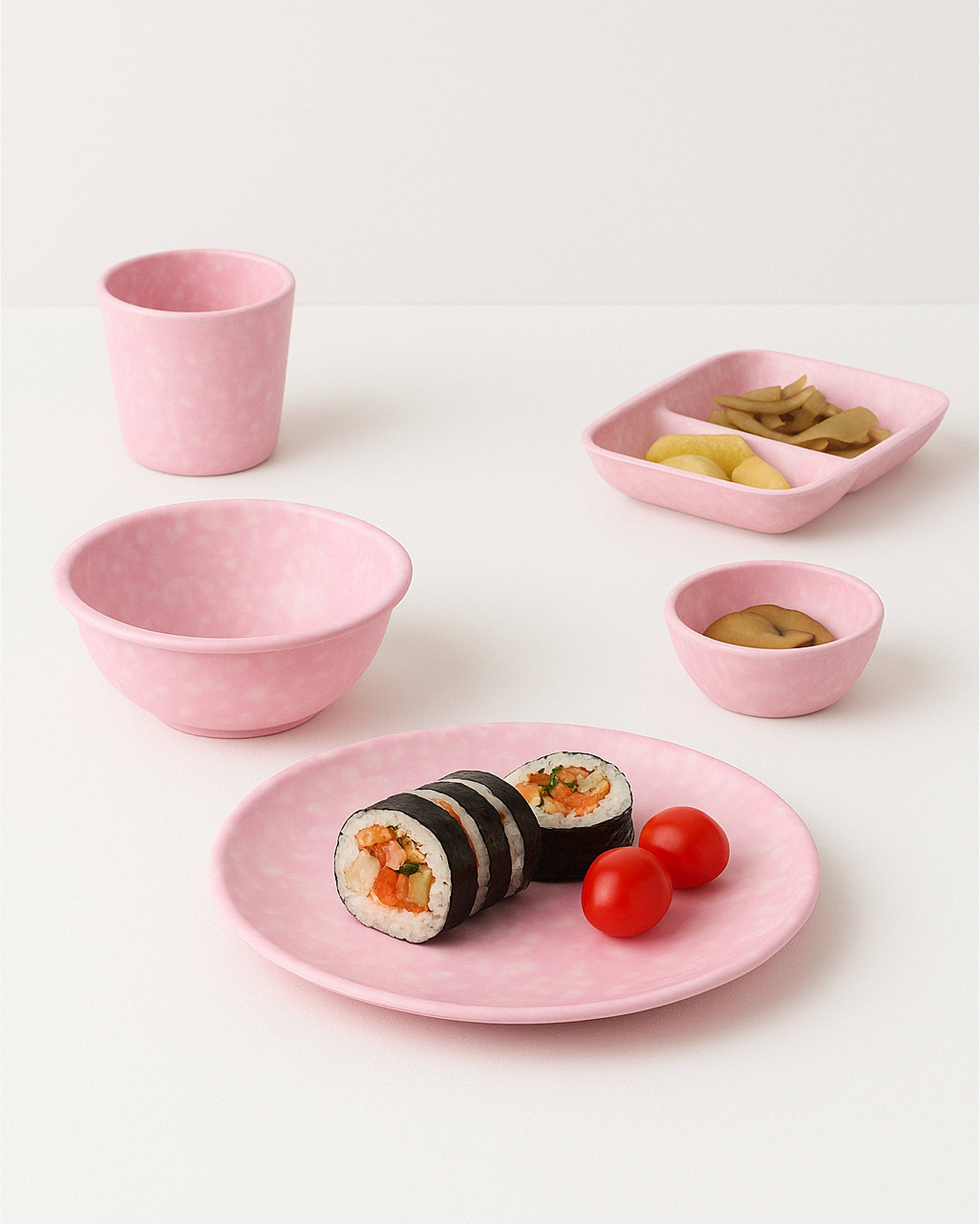Korean Bunsik Retro Melamine Round Plate Pink
