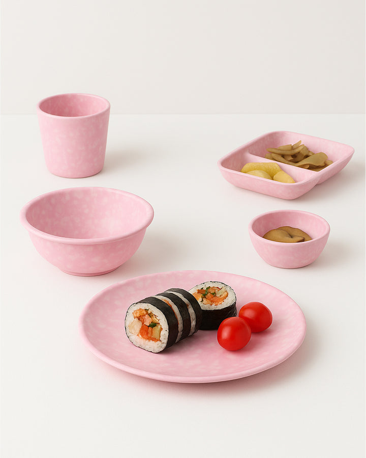 Korean Bunsik Retro Melamine Round Plate Pink
