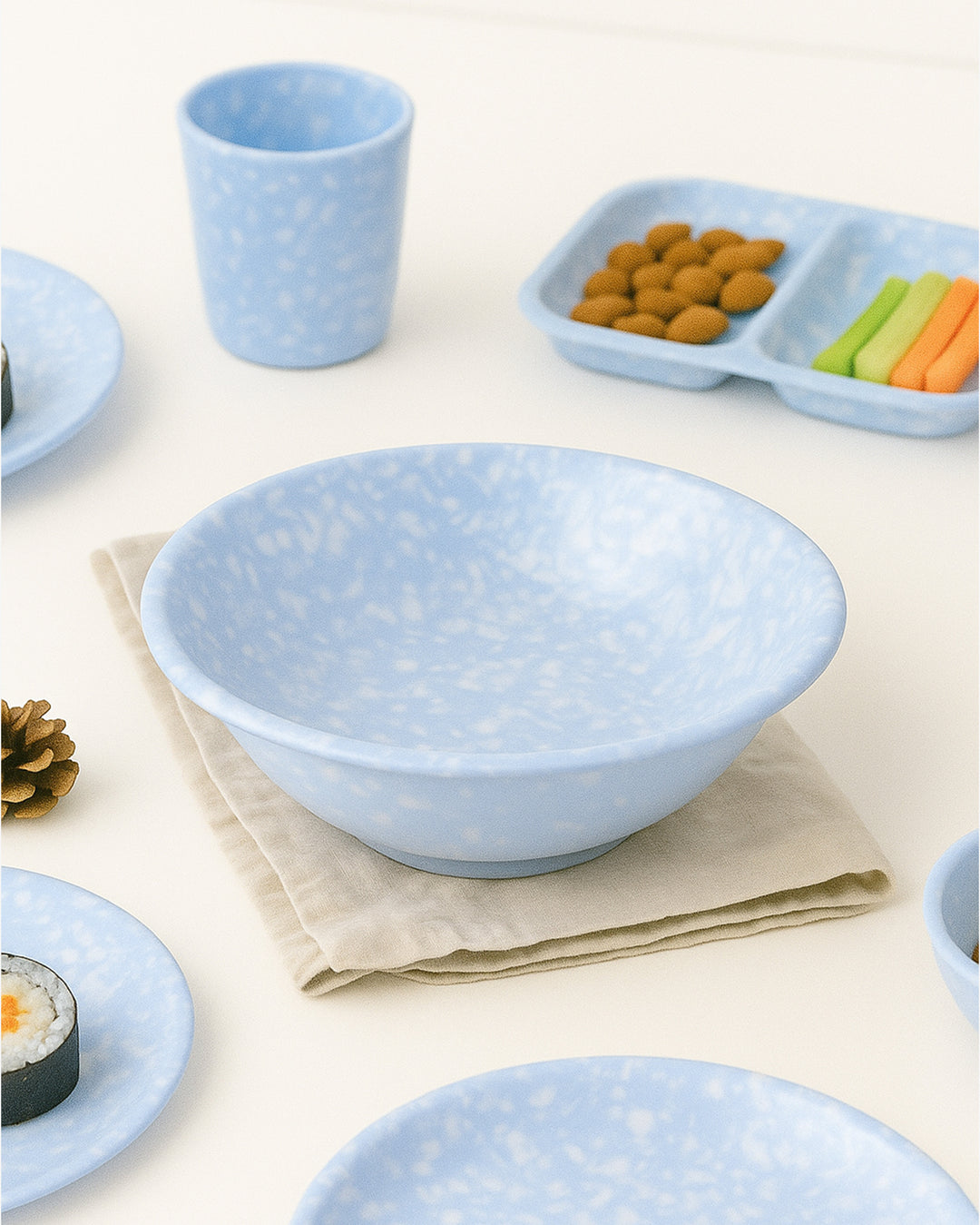 Korean Bunsik Retro Melamine Soup Bowl Blue