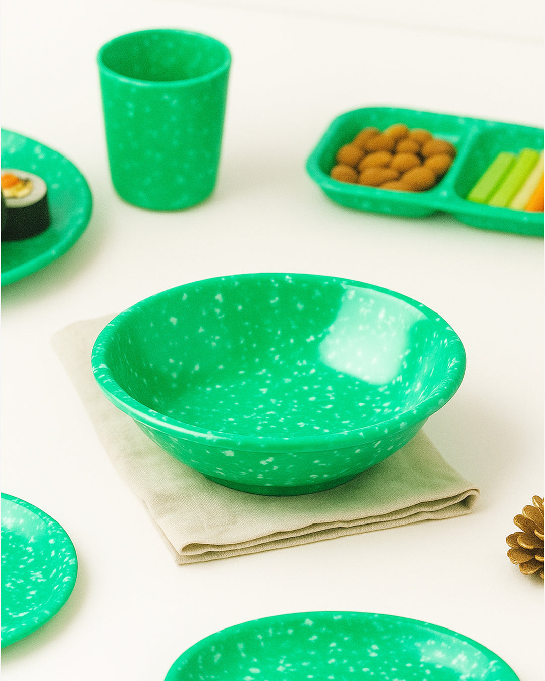 Korean Bunsik Retro Melamine Soup Bowl Green