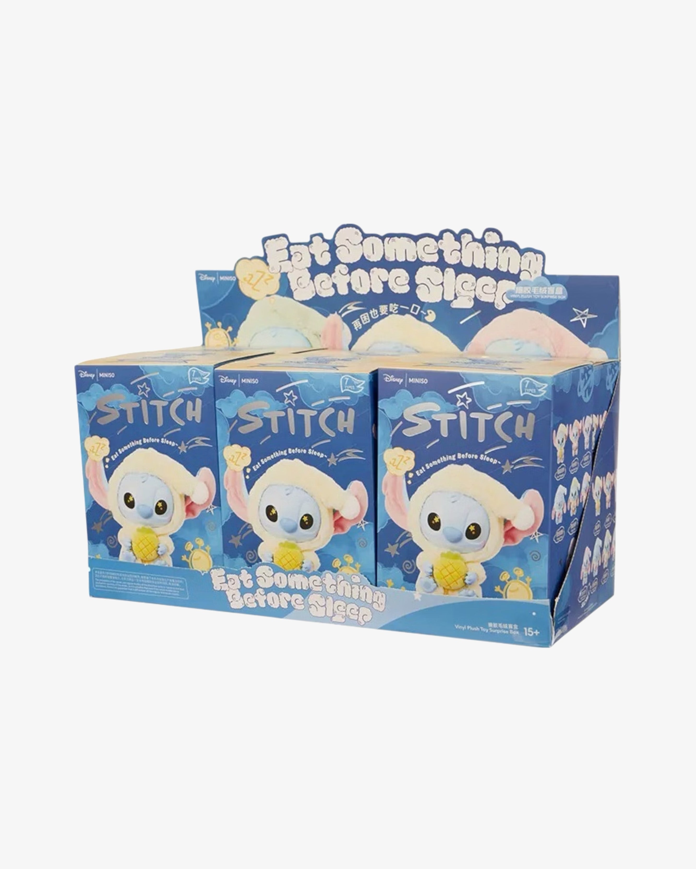 Miniso Top Toy Disney Stich Eating Something Before Sleep Plush Keychain Sealed Case (6 Blind Box)