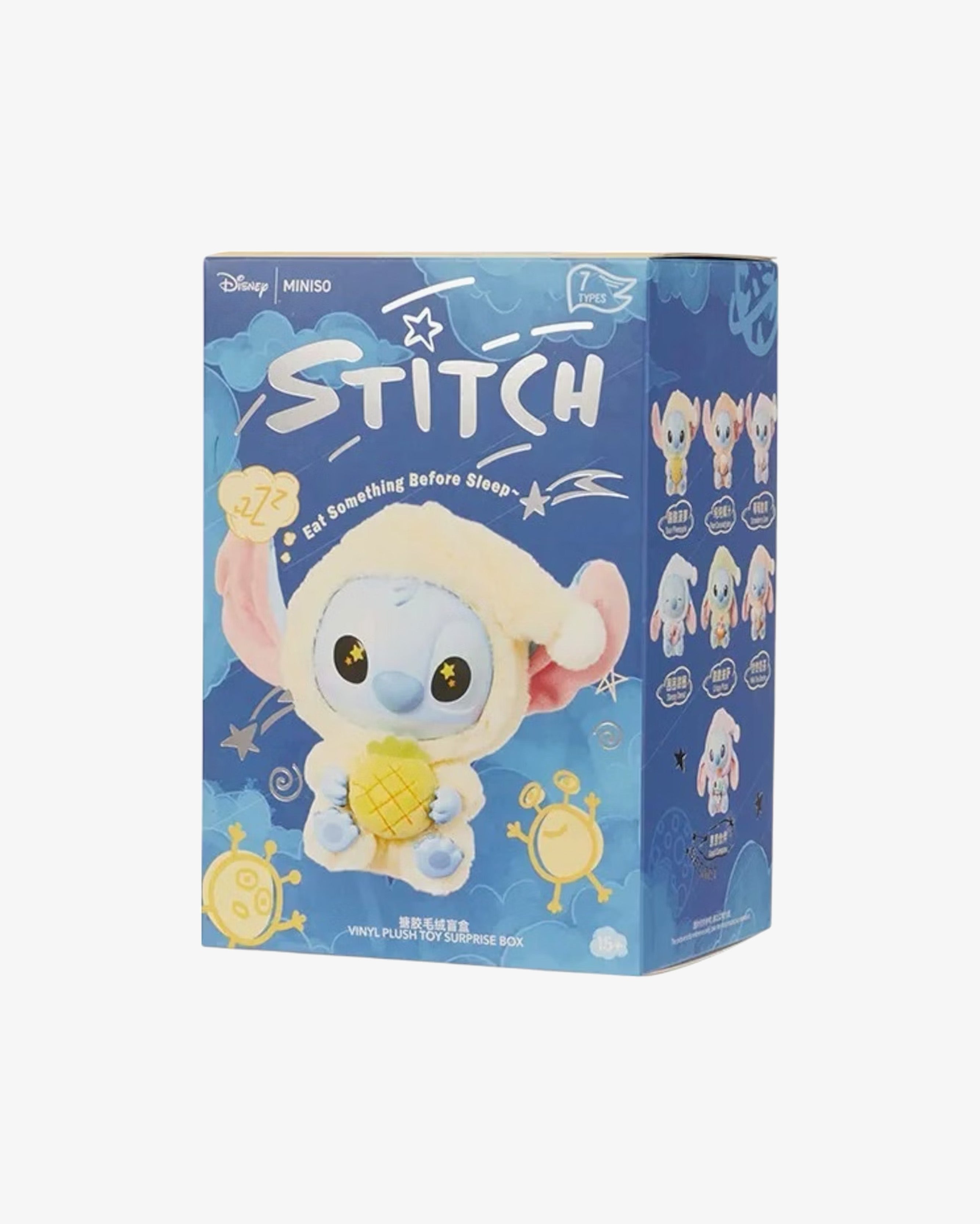 Miniso Top Toy Disney Stich Eating Something Before Sleep Plush Keychain Single Blind Box