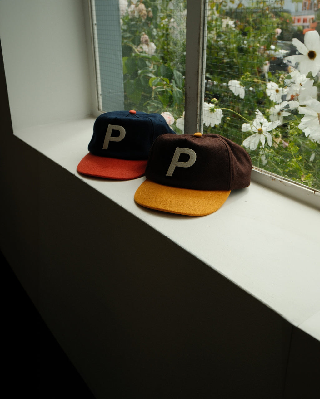 P Logo Wool 5 Panel Hat Navy / Burnt Orange