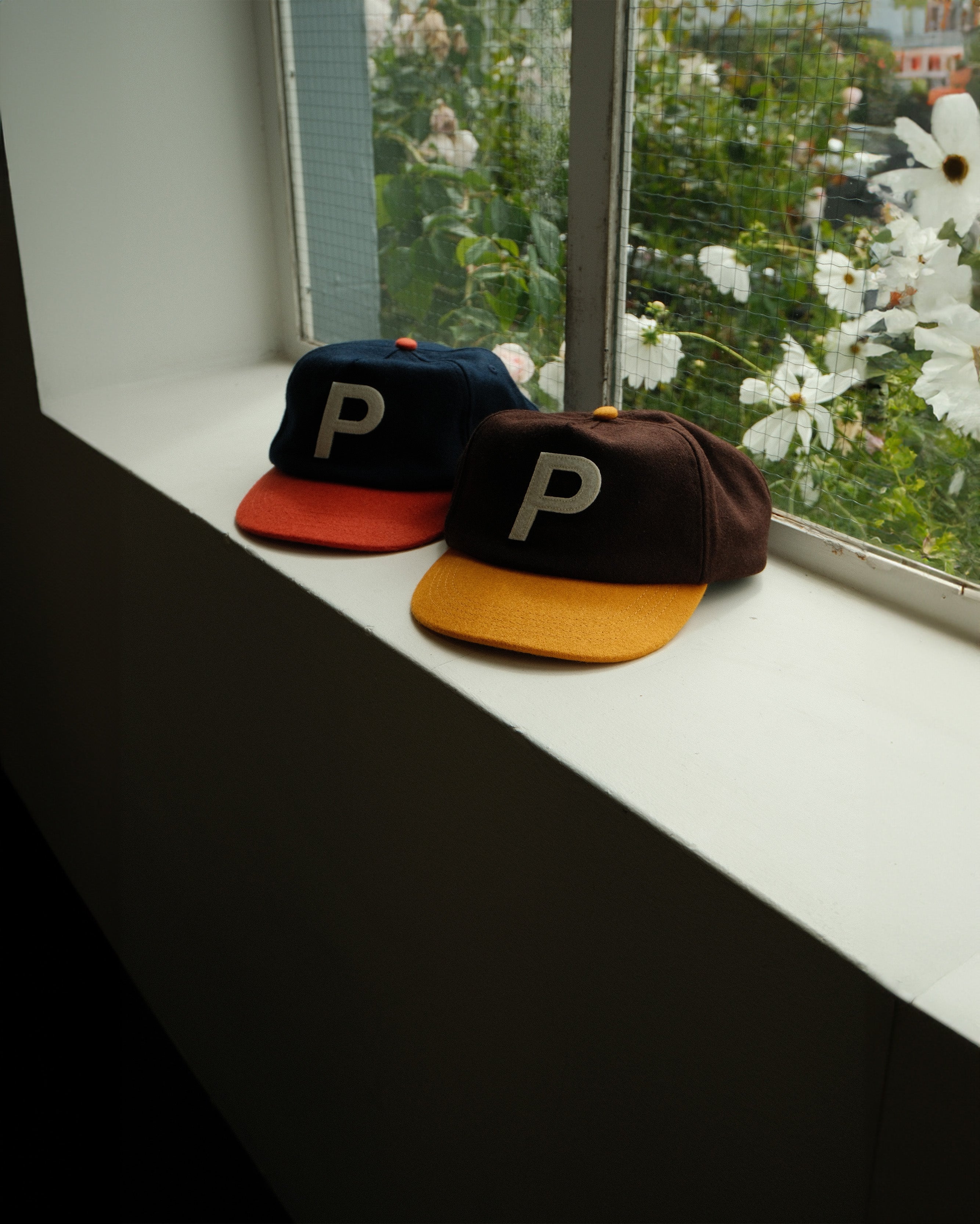 P Logo Wool 5 Panel Hat Navy / Burnt Orange