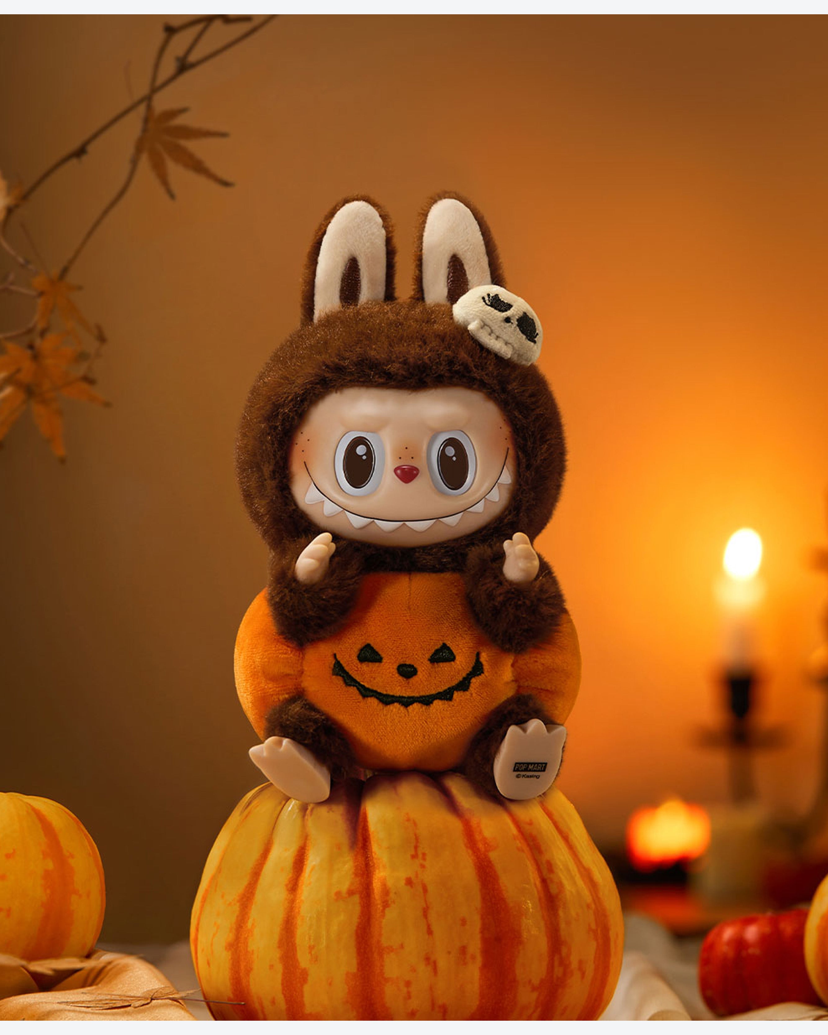 Pop Mart Labubu Happy Halloween Party Series-Sitting Pumpkin Vinyl Plush Pendant