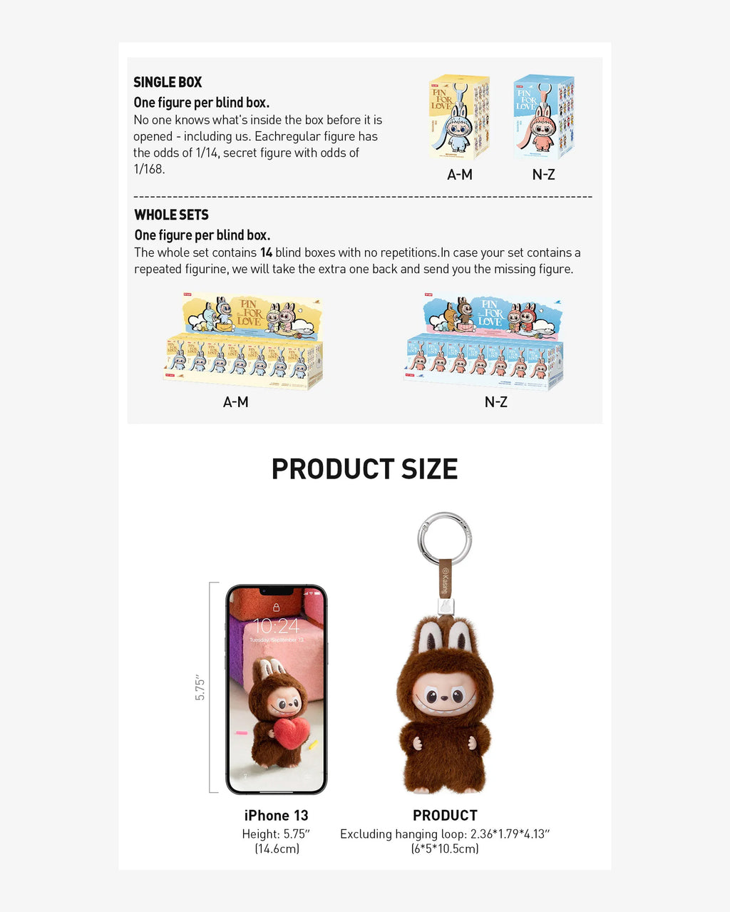 Pop Mart Labubu The Monsters Pin for Love Series Vinyl Plush Pendant (A-M) Sealed Case (14 Blind Box)