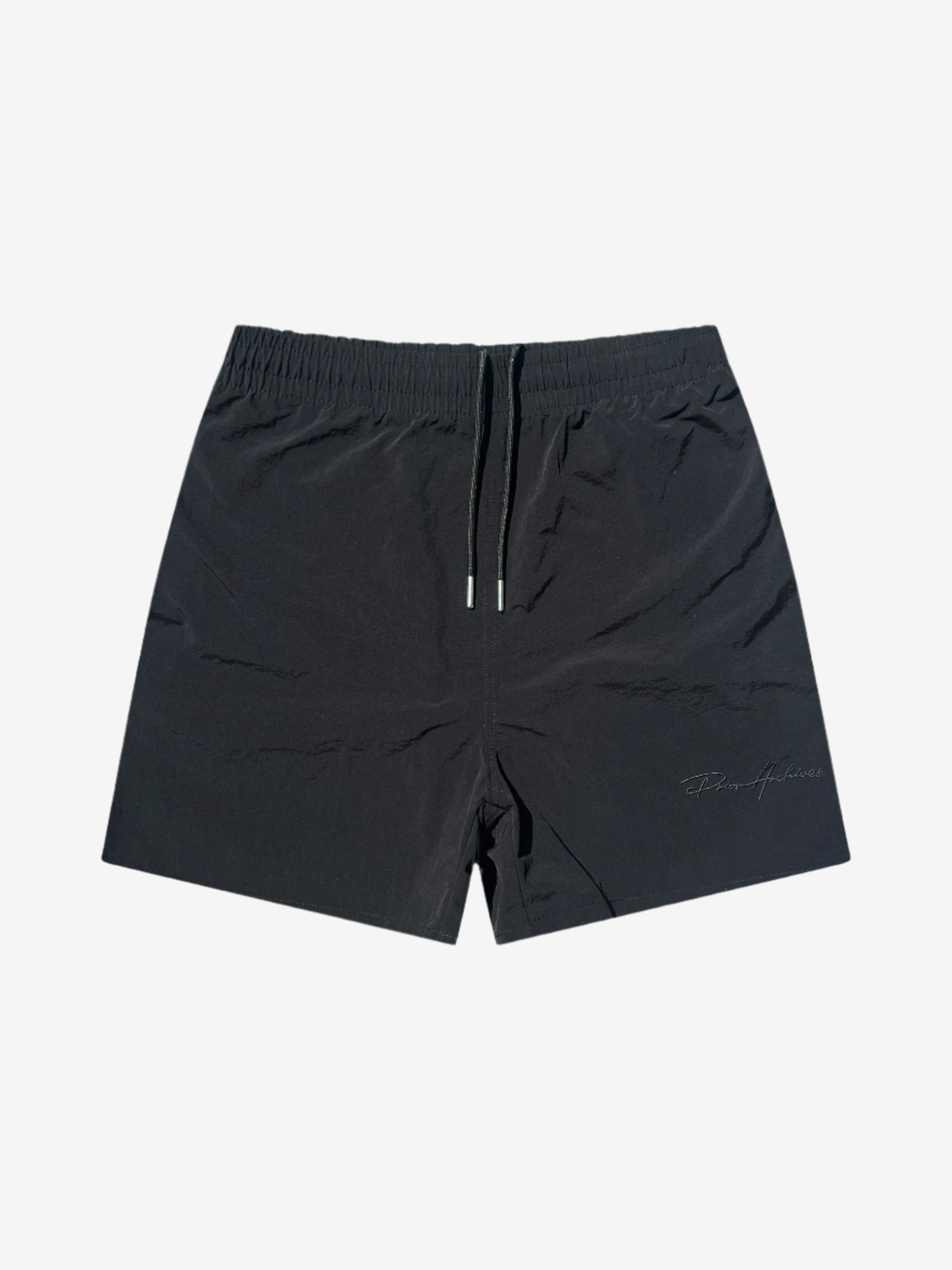 Prior Black Collection Embroidery Logo Nylon Shorts Onyx in Auckland, New Zealand - Shop name