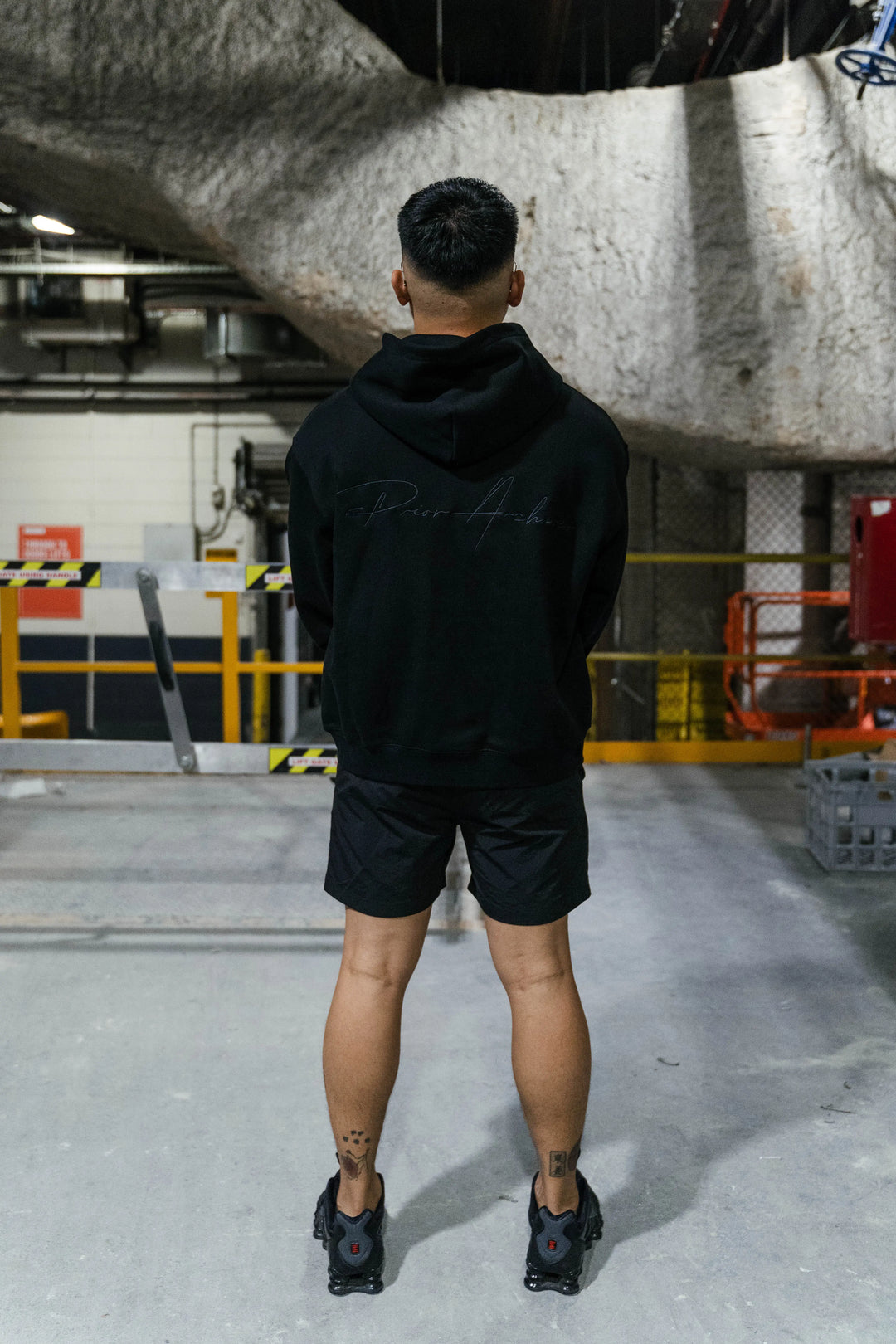 Prior Black Collection Embroidery Logo Oversized Double Zip-Up Hoodie Onyx in Auckland, New Zealand - Shop name