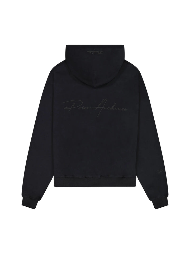 Prior Black Collection Embroidery Logo Oversized Zip-Up Hoodie Onyx in Auckland, New Zealand - Shop name