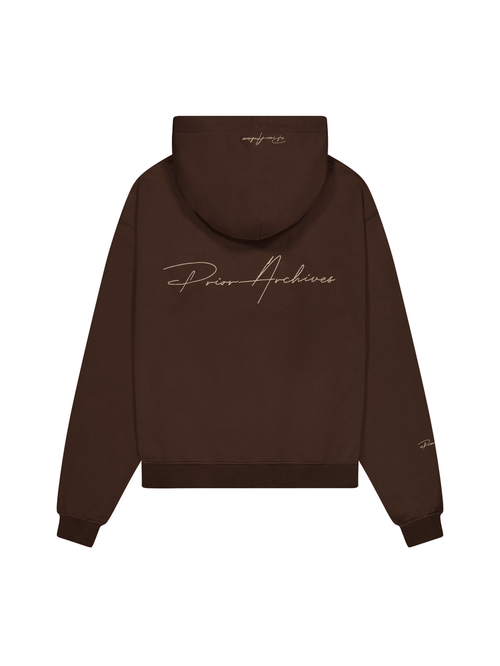 Prior Embroidery Logo Oversized Cropped Hoodie Cocoa - Prior