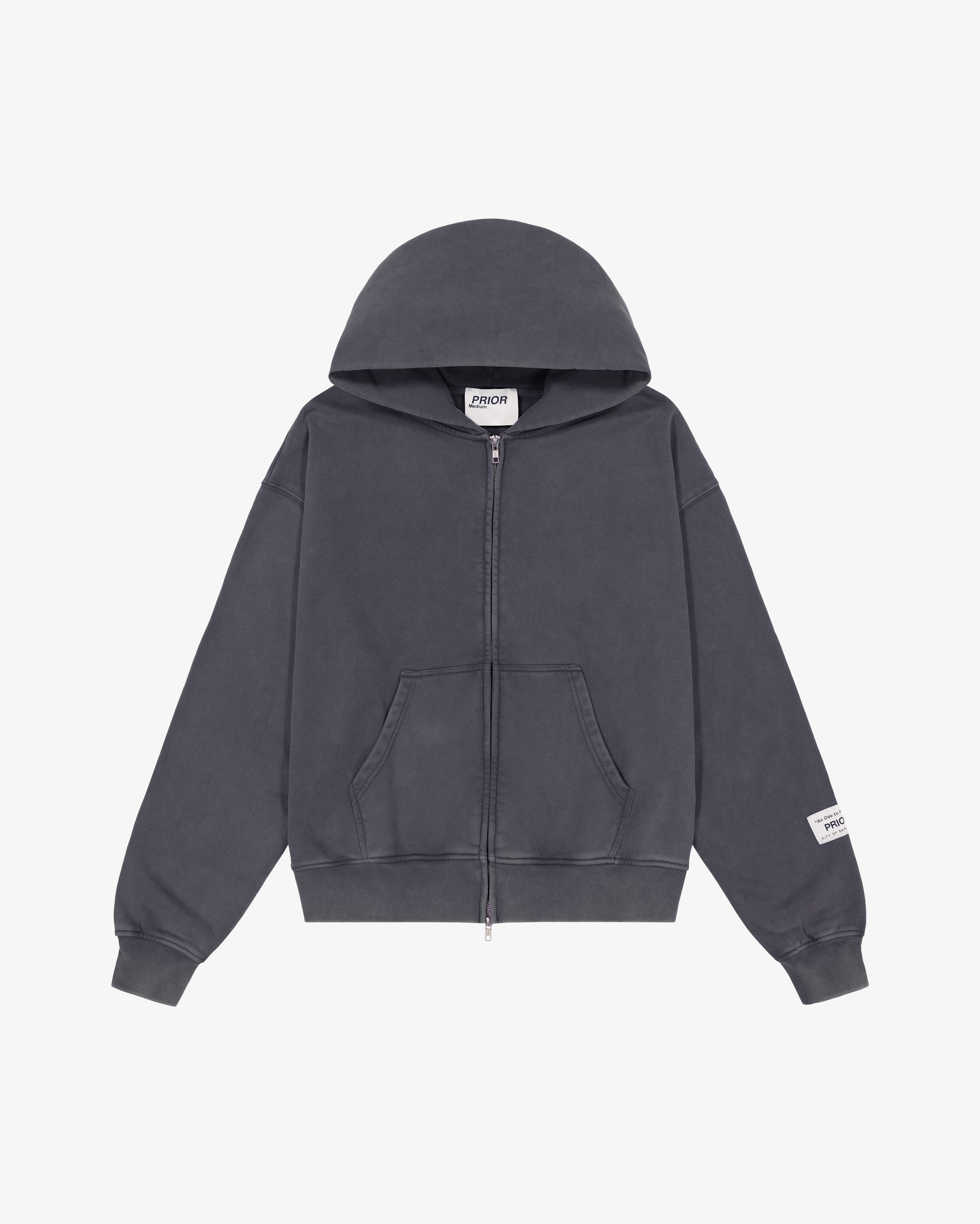 Prior Seoul Collection Double Zip-Up Hoodie Washed Anthracite