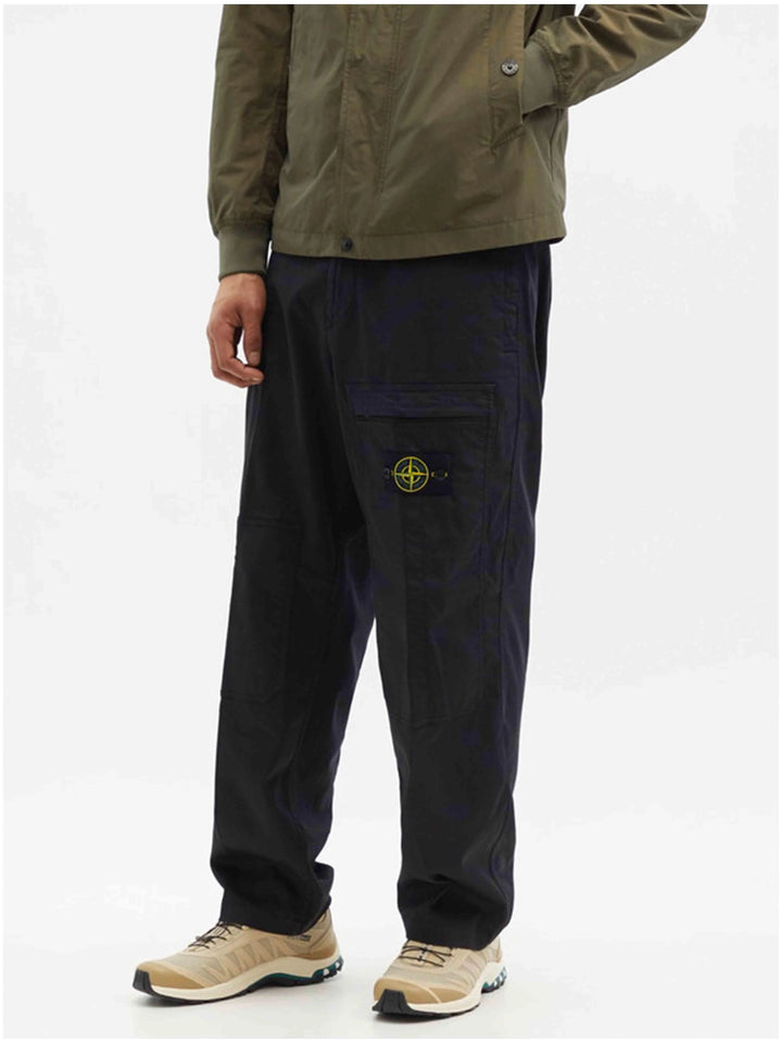 Stone Island Logo-Patch Cotton-Blend Chino Trousers Black Prior