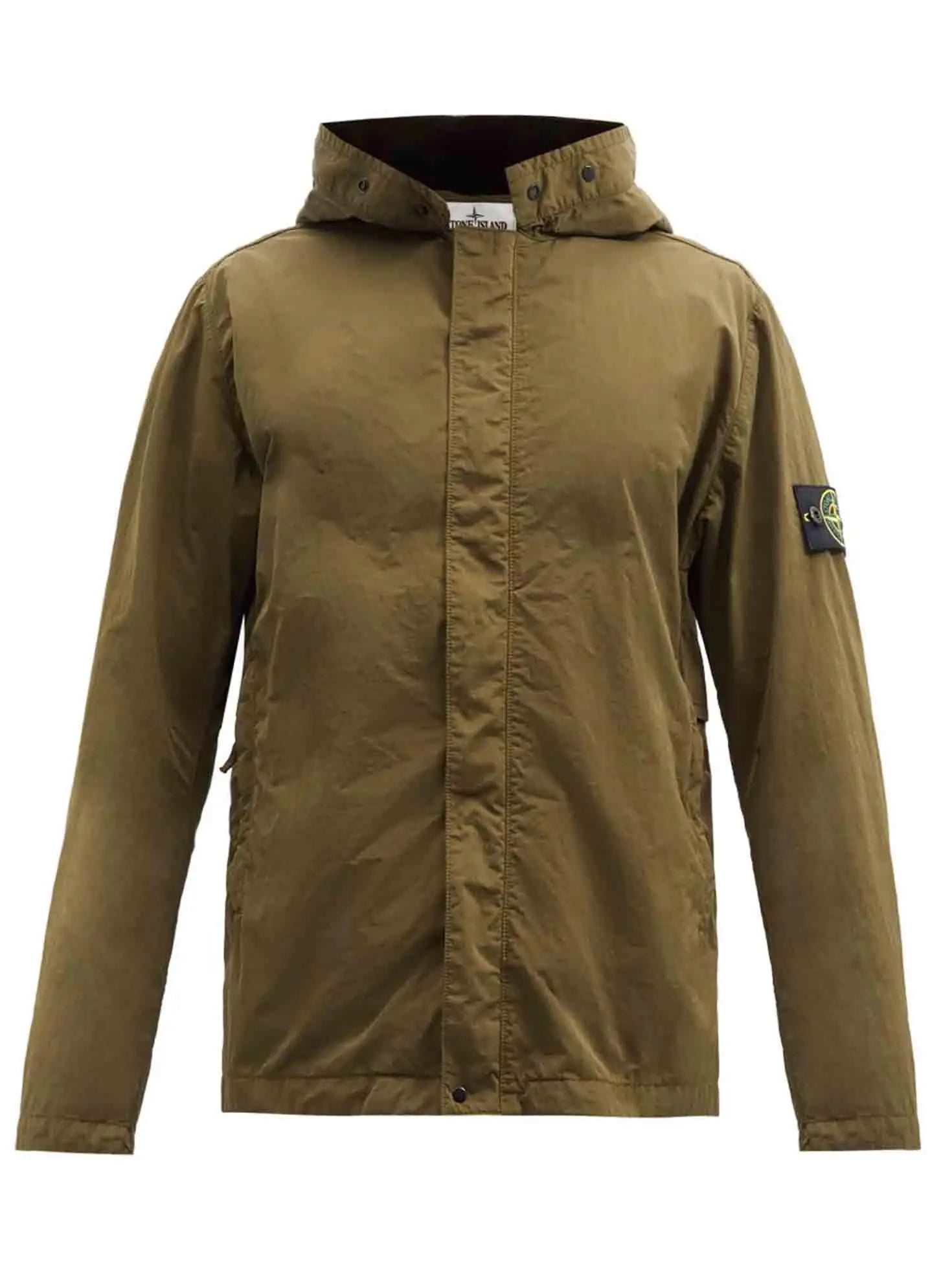 Stone Island Logo Patch Garment-Dyed Hooded Shell Jacket Olive Prior