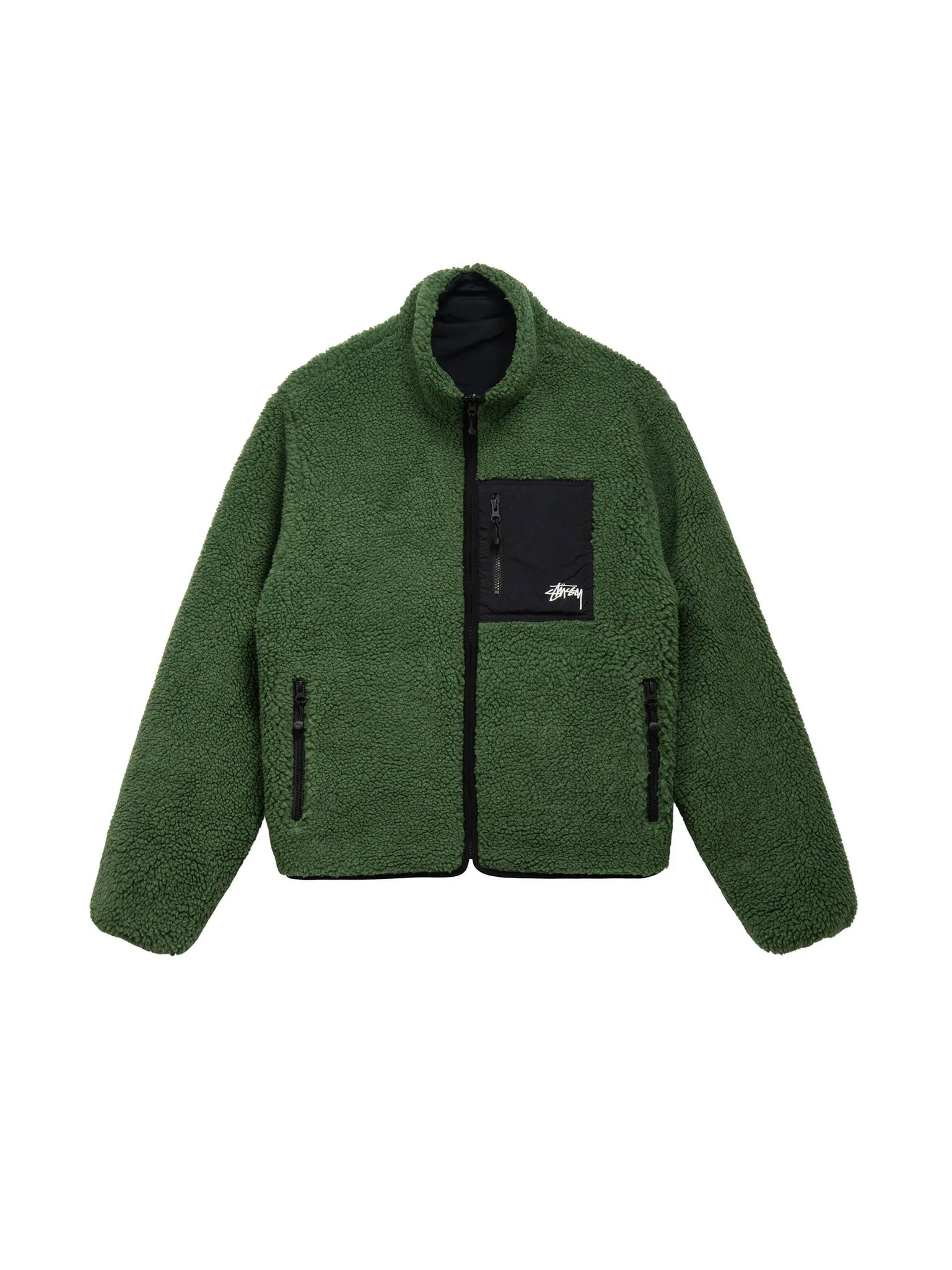 Stussy 8 Ball Sherpa Reversible Jacket Green - Prior