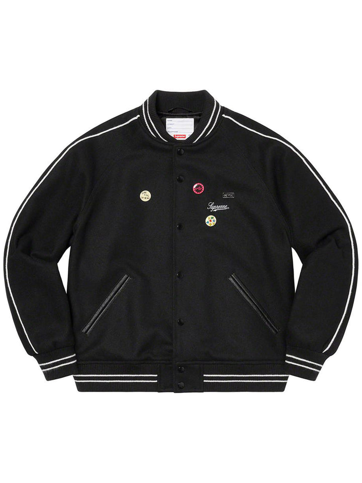 Supreme Jamie Reid It's All Bollocks Varsity Jacket Black [SS21] Prior