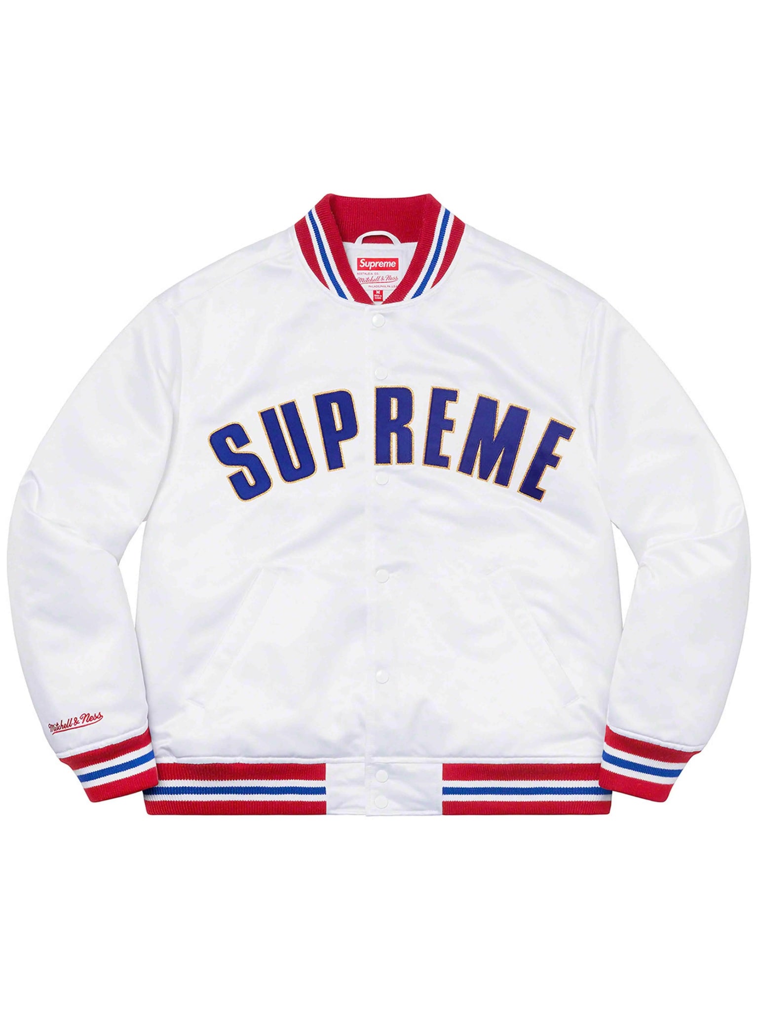 Supreme Mitchell & Ness Satin Varsity Jacket White [SS21] Prior