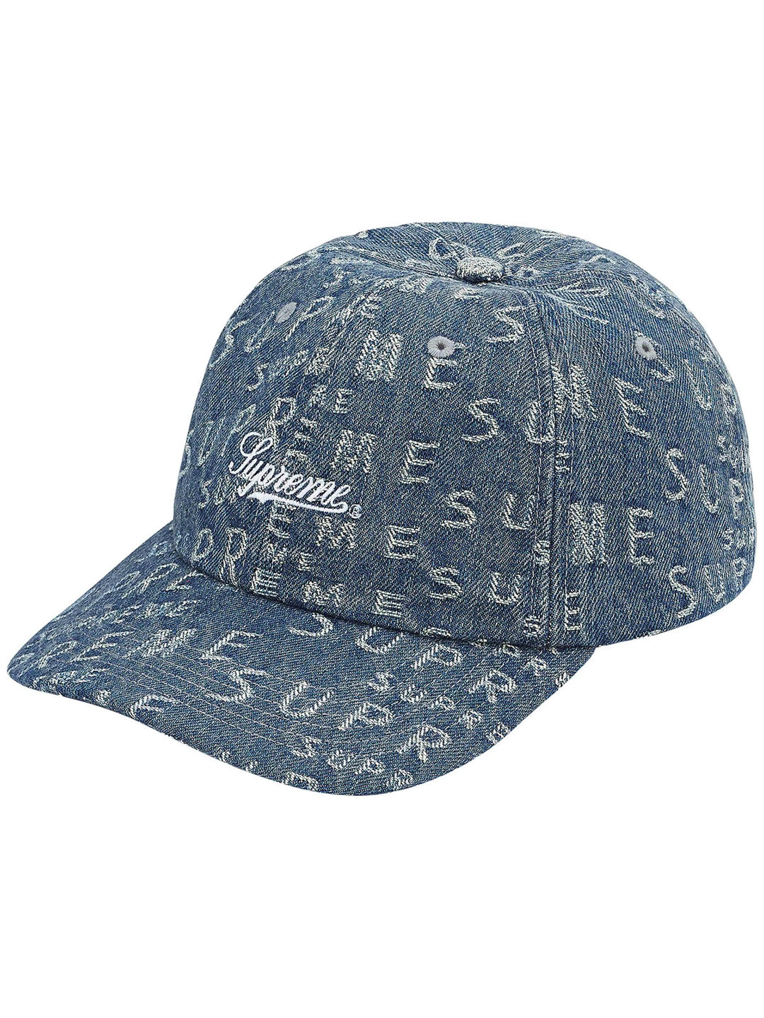 Supreme Warp Jacquard Logos Denim 6 Panel Cap Blue [SS21] Prior