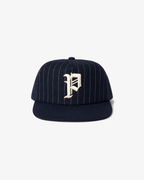Wool Pinstripe 5 Panel Short Brim Hat Navy