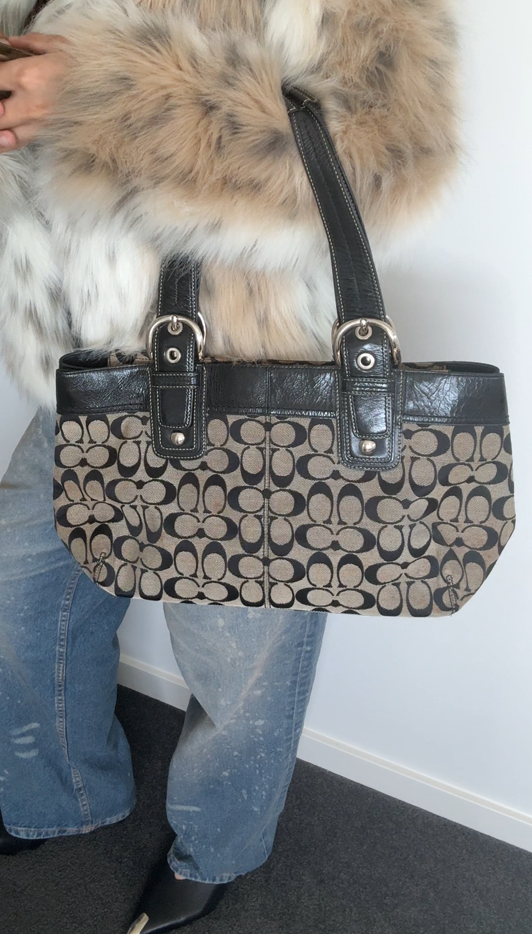 Coach Soho Pleated Signature F13742 Black Hobo Bag