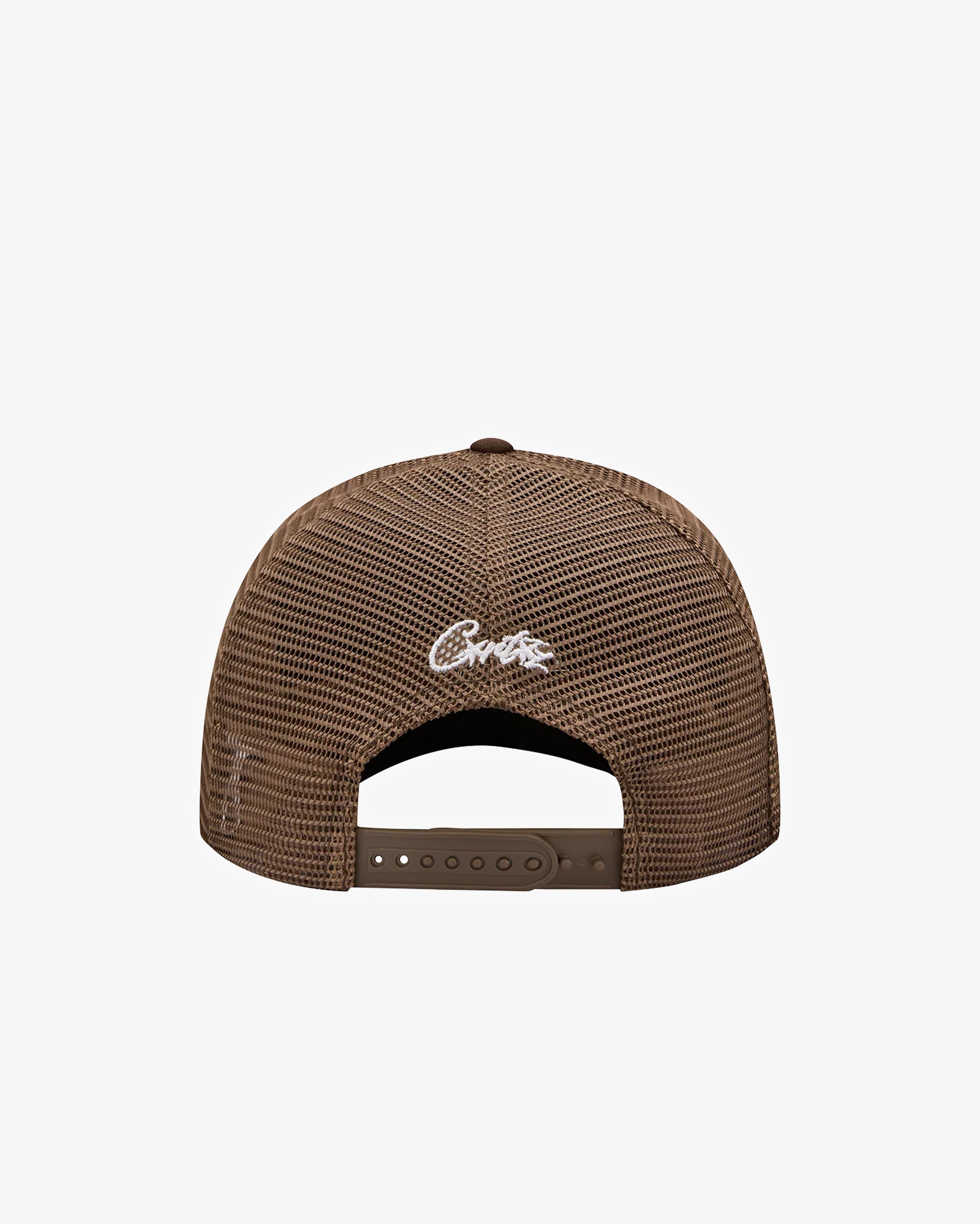 Corteiz Island Puff Print Trucker Hat Brown