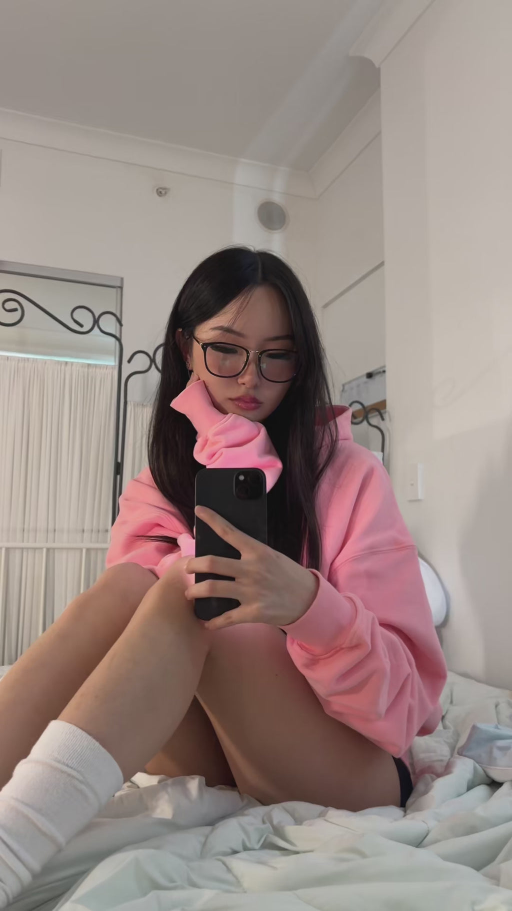 Prior Embroidery Logo Oversized Cropped Hoodie Sakura