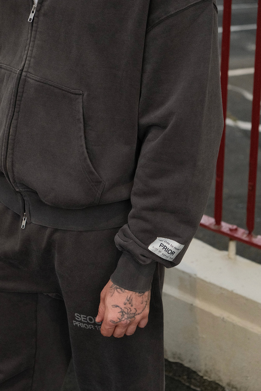 Prior Seoul Collection Double Zip-Up Hoodie Washed Anthracite