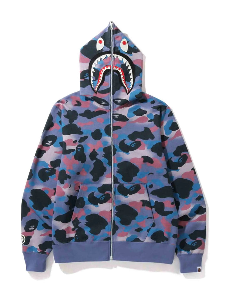 A Bathing Ape Grid Camo Shark Full Zip Hoodie Purple Prior