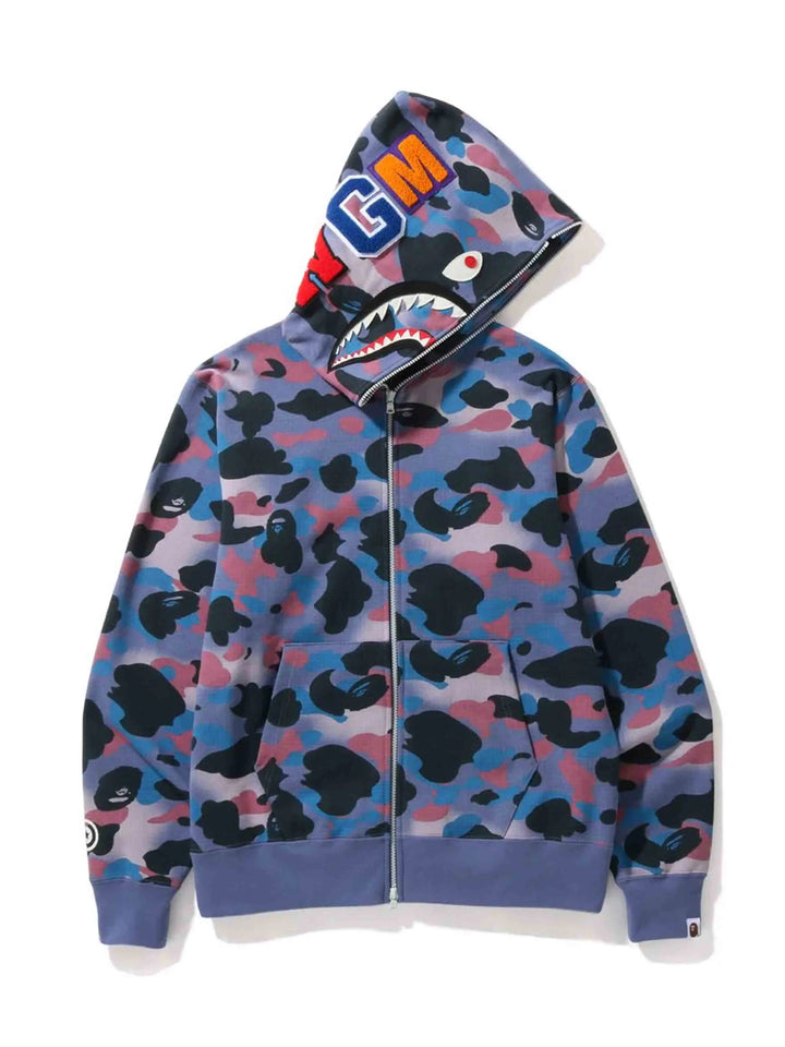 A Bathing Ape Grid Camo Shark Full Zip Hoodie Purple Prior